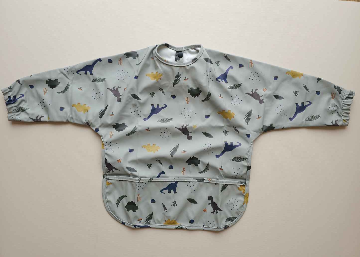 Long Sleeved Weaning Bib Blue Dinosaur