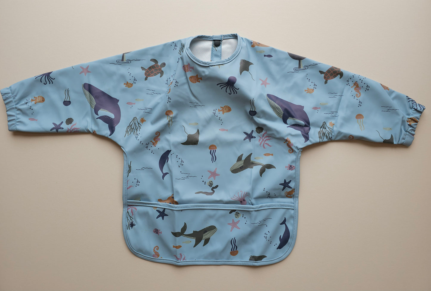 Long Sleeved Weaning Bib Blue Sea Creatures