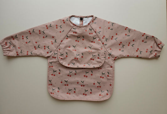 Long Sleeved Weaning Bib Pink Cherry