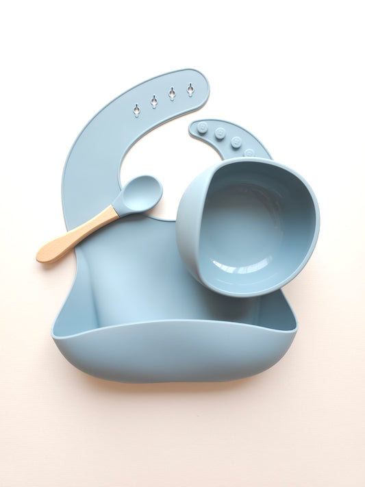 Silicone Bib & Bowl Set Blue