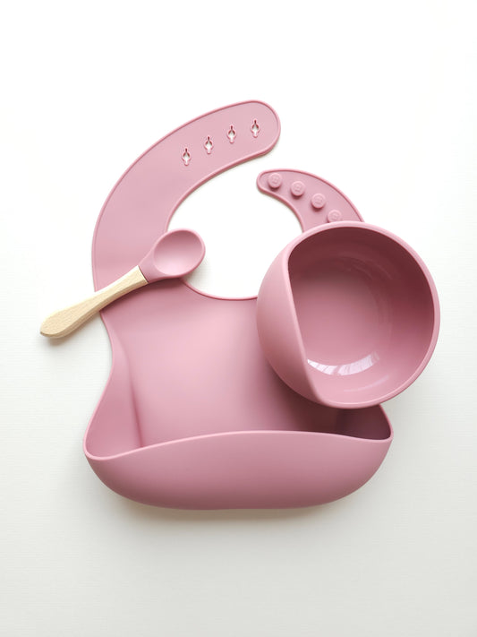 Silicone Bib & Bowl Set Pink