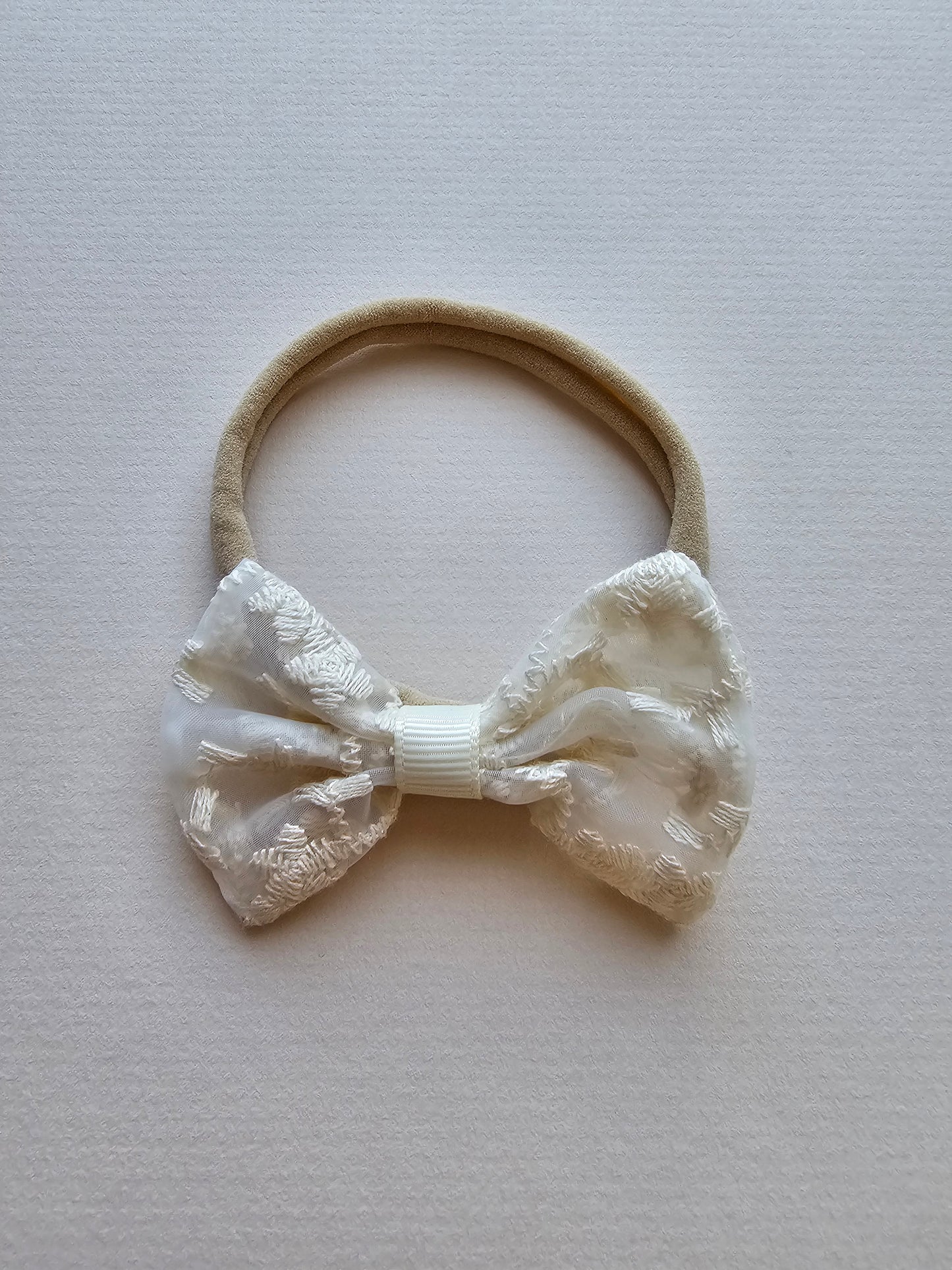 Lace Flower Bow White