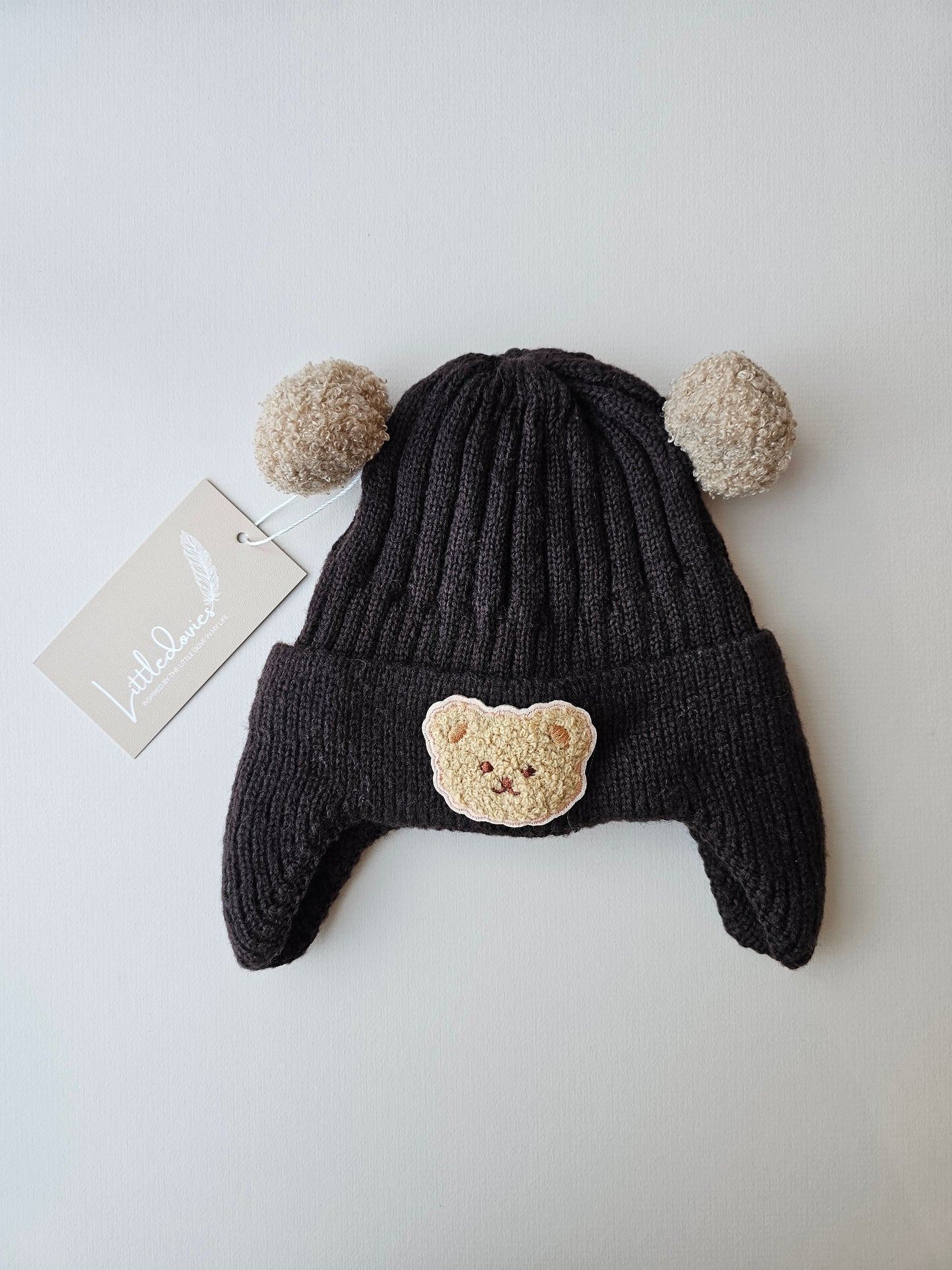 Teddy Knitted Beanie Dark Brown