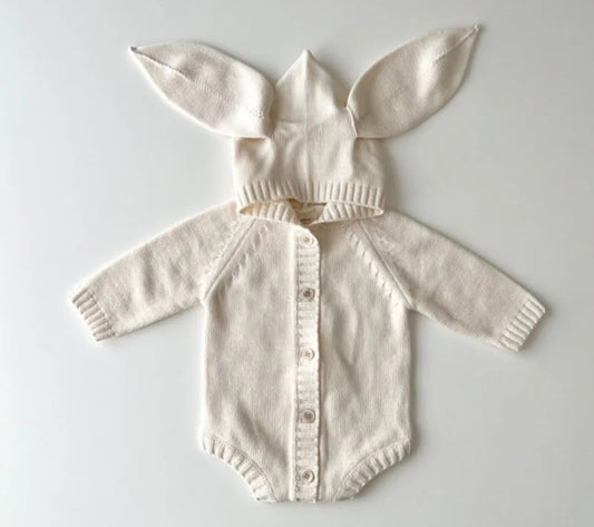 Knitted Bunny Romper | White