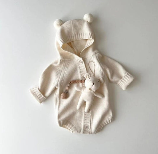 Knitted Teddy Romper | White PRE-ORDER